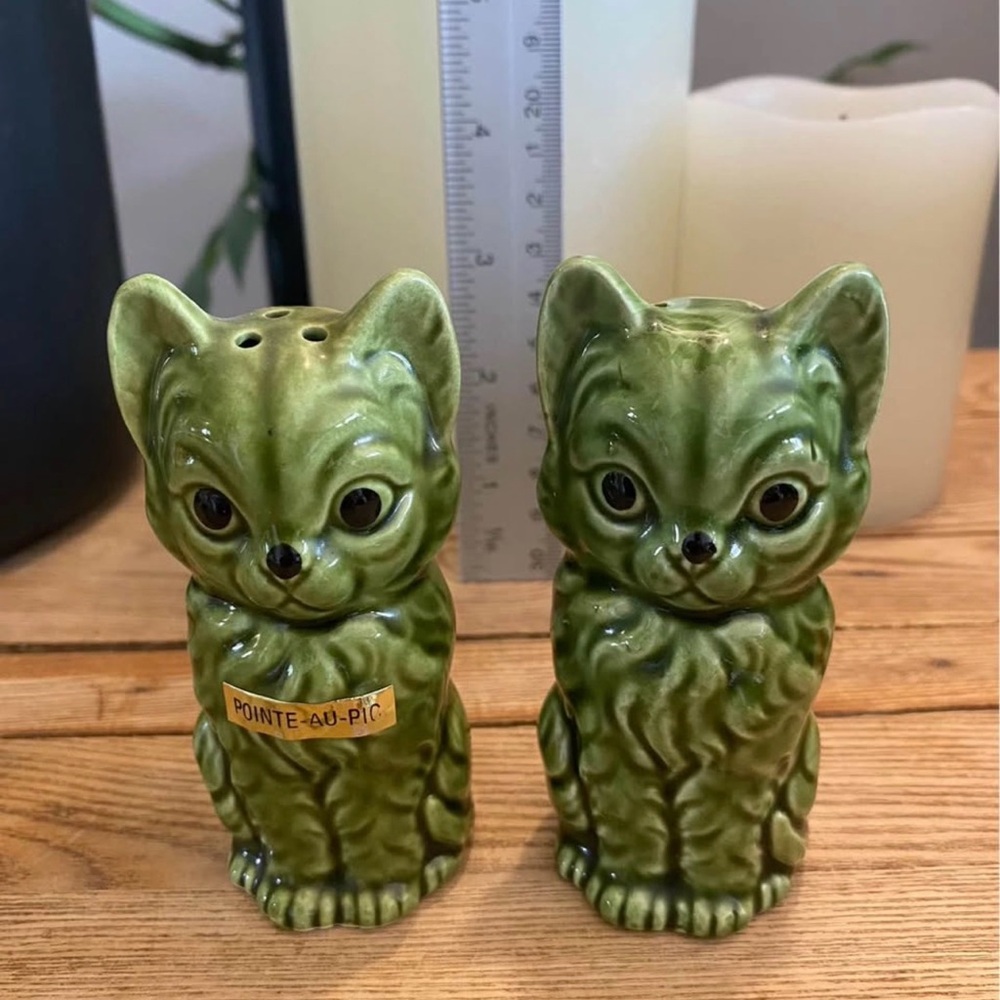 Set of 2 Vintage From Japan Green Cat Salt and Pepper Shakers|Collectible|Kitsch